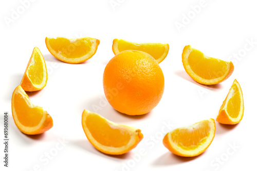 Orange slices on a white background, citrus fruits on a white background