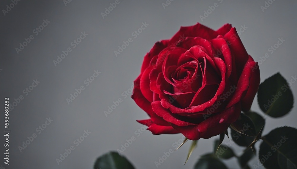Beautiful red rose on a gray background with copy space Beautiful red rose on a gray background with copy space