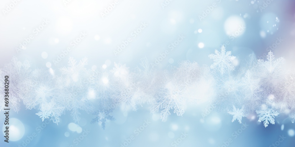 Snowflakes on white light blue background with copy space
