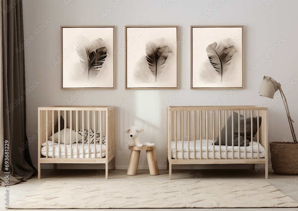 Poster mockup, poster in the room, frame on the wall, blank billboard in the room, interior of a room with a chair Poster mockup, poster in the room, frame on the wall, blank billboard in the room, interior of a room with a chair