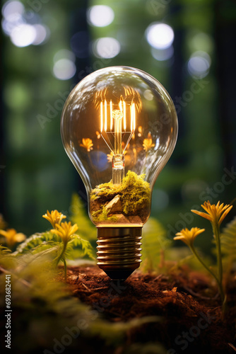 A glowing light bulb, symbo...