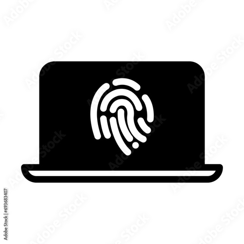 Laptop with fingerprint protection. Icon about digital security system