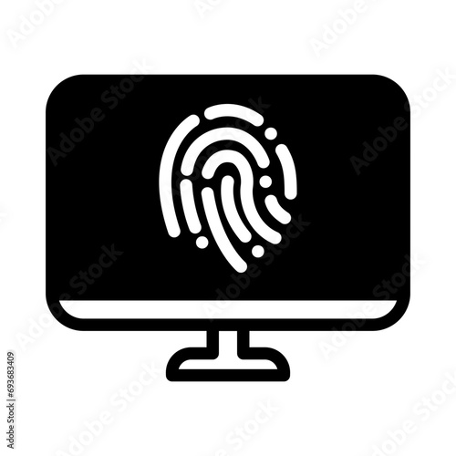 Computer with fingerprint protection. Icon about digital security system