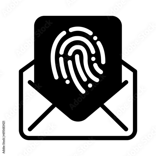 Email with fingerprint protection. Icon about digital security system