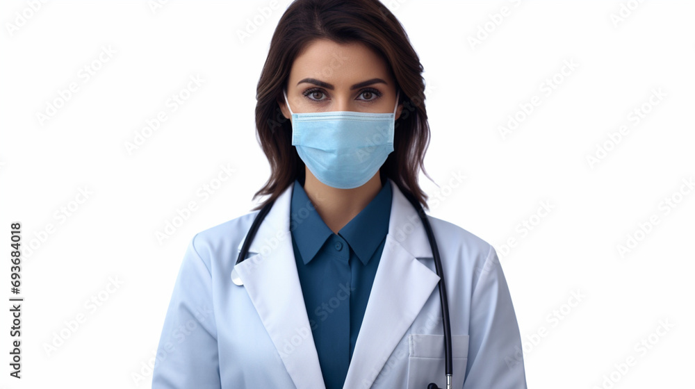 Gros plan sur un médecin portant un masque sur un fond vide. Équipement médical, médecins, blouse, virus. Hôpital, médecine, santé. Pour conception et création graphique. Gros plan sur un médecin portant un masque sur un fond vide. Équipement médical, médecins, blouse, virus. Hôpital, médecine, santé. Pour conception et création graphique.
