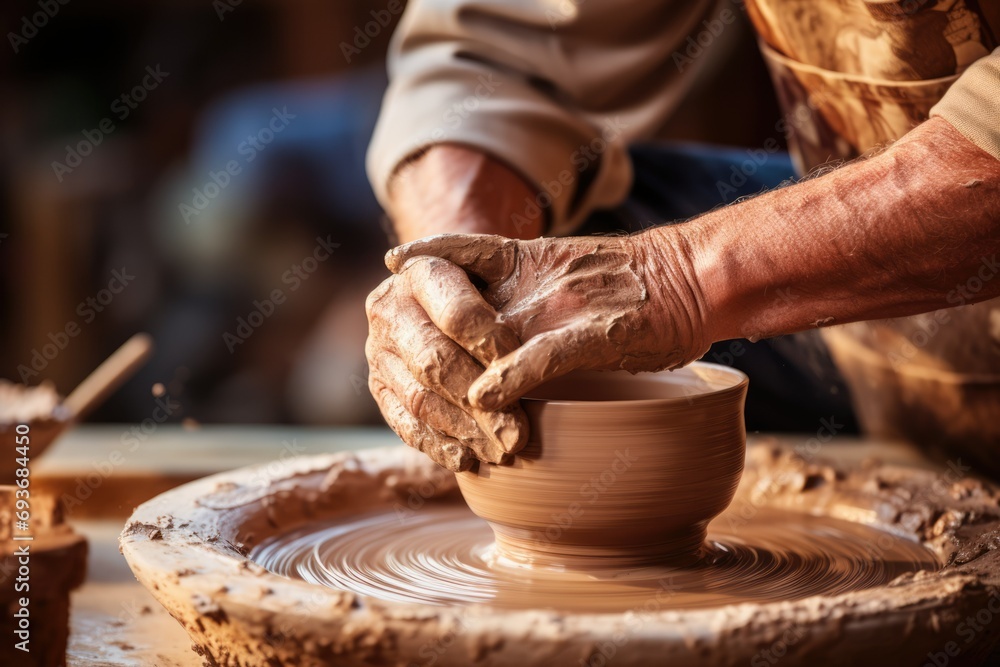 Hands of a potter making a clay pot, close-up. modern traditional, craft, craft, cultural. historical crafts - obrazy, fototapety, plakaty 