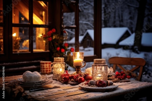 Cozy dinner  rustic decor  candles  and the joy of festive winter flavors