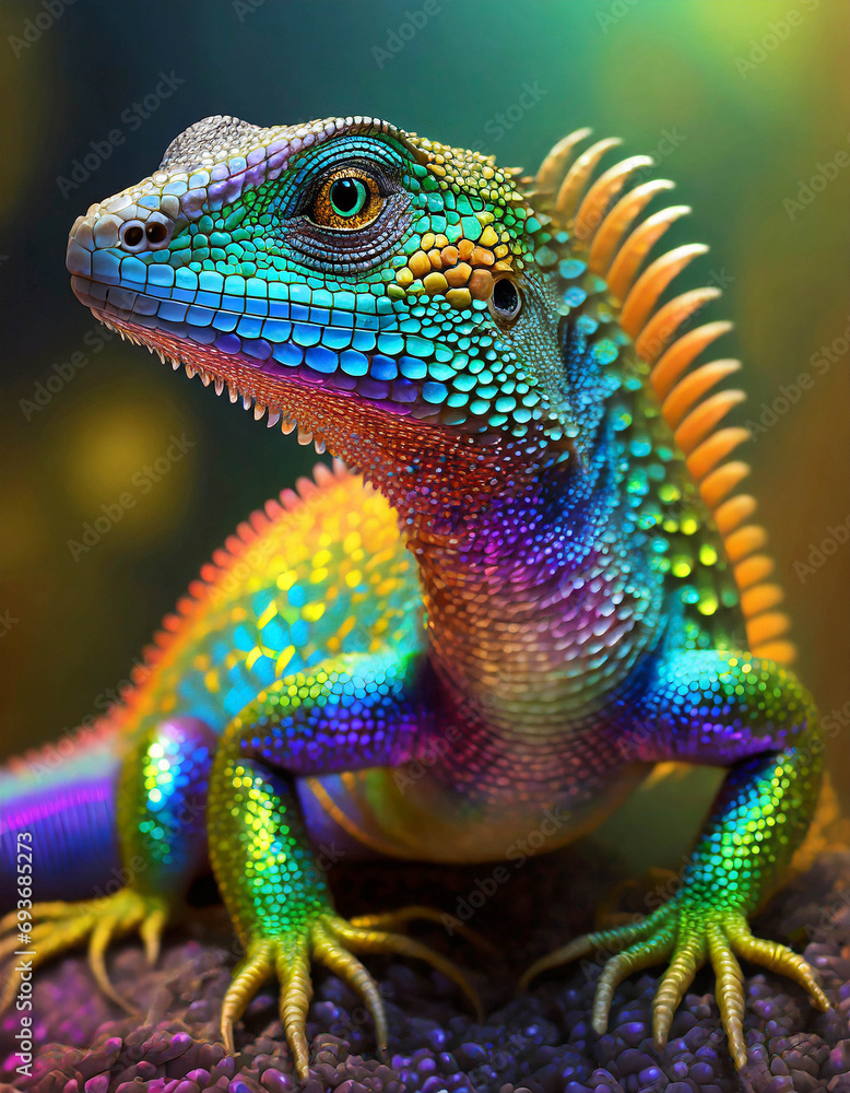 Fototapeta premium Lizard in iridescent color, close up, abstract image