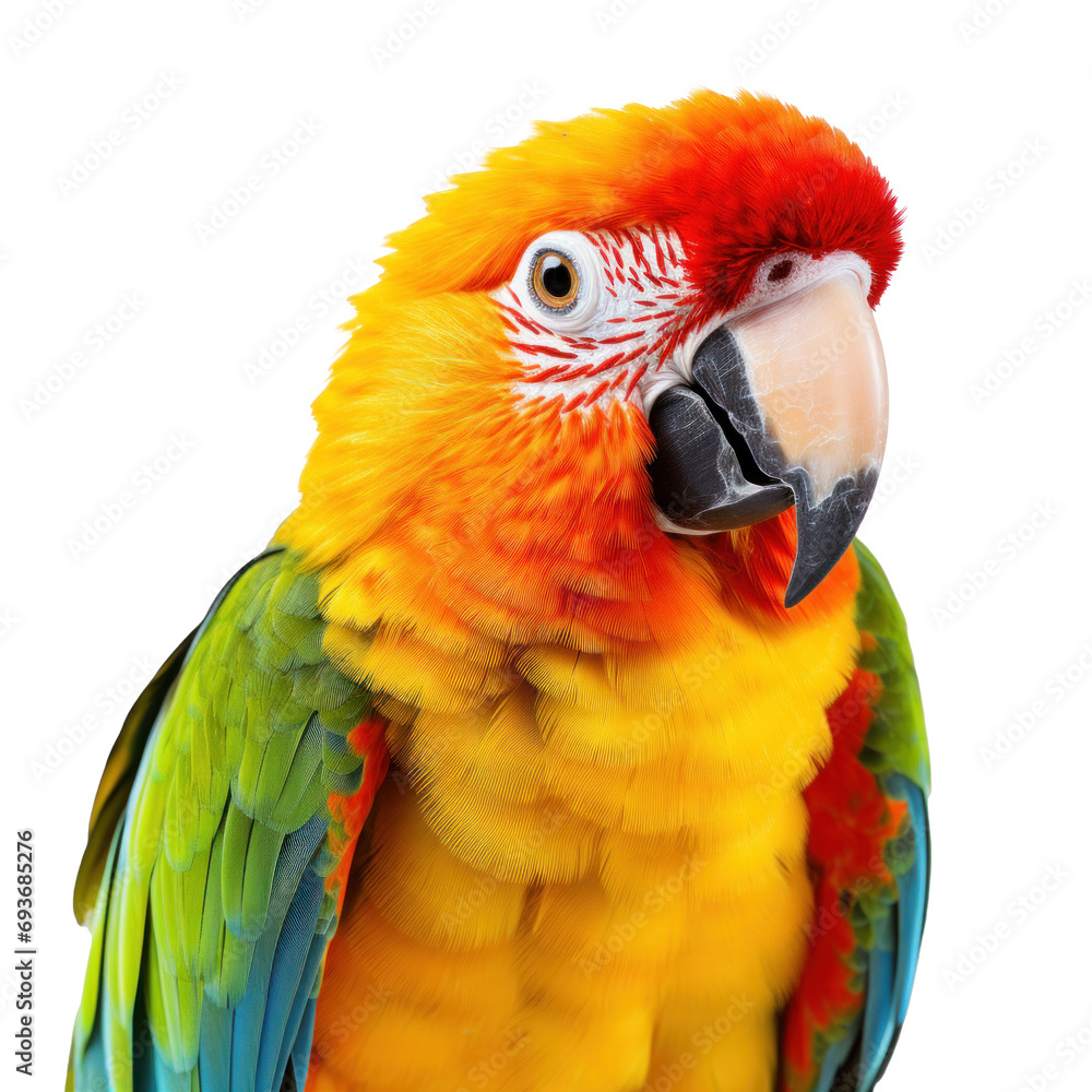 Obraz premium Isolated parrot on white, a vibrant display of tropical beauty