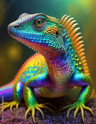 Lizard in iridescent color, close up, abstract image © izzzy71