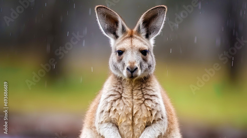 Portrait of a sweet kangaroo on a gray background