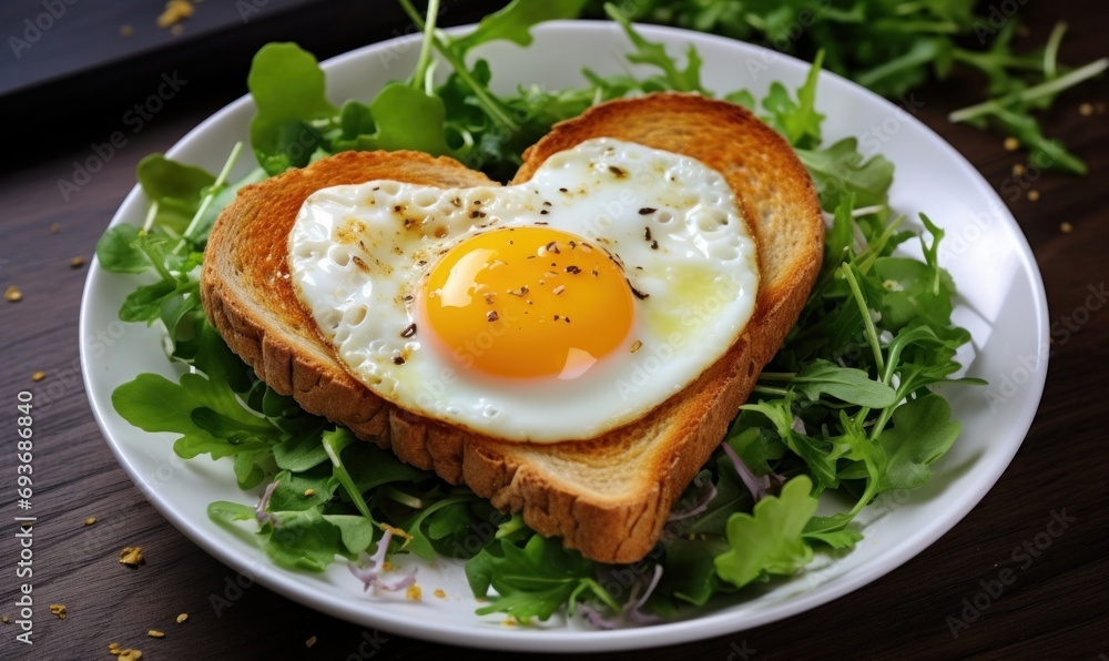 heart shape bread, egg and toasted sliced bread