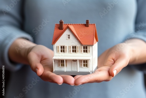 hand holds a house that is white in color