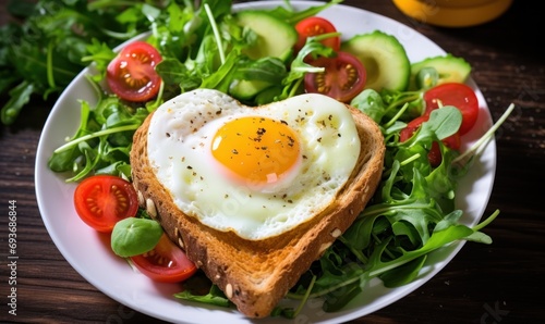 heart shape bread, egg and toasted sliced bread