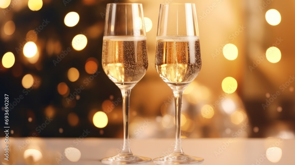 A toast with glasses of champagne in celebration of Christmas and the New Year A toast with glasses of champagne in celebration of Christmas and the New Year