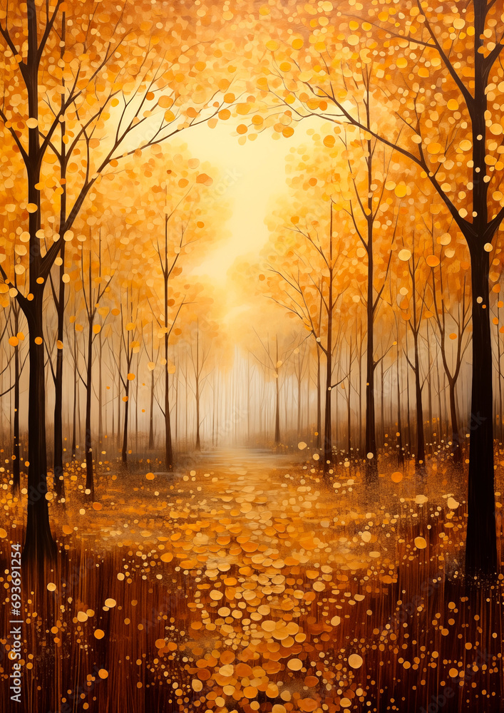 Arte pintura bosque atardecer otoño