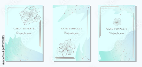 Background for a map, website, brand, delicate flowers on a blue sea background. Vector composition for design of greeting cards, invitations, banners, wall art, prints and fabrics.