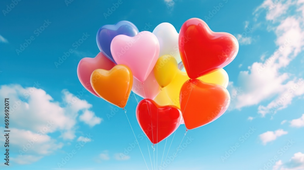 Colorful heart-shaped balloons bringing joy and happiness as they float in the air.