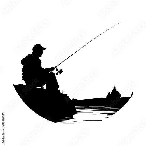 man with fishing pole Vector Silhouette.