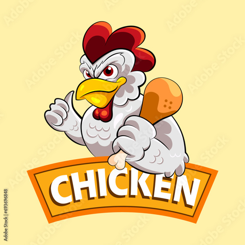 chicken in comic illustration for logo, broaster chicken sale