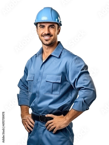 technical man wear blue uniform in transparent background