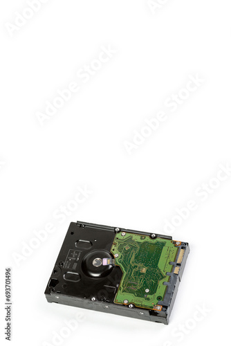 Disassembled hard drive on a white background, hard drive repair