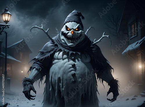 Spooky scary snowman. Horror in the north pole: when the snowman turned evil 