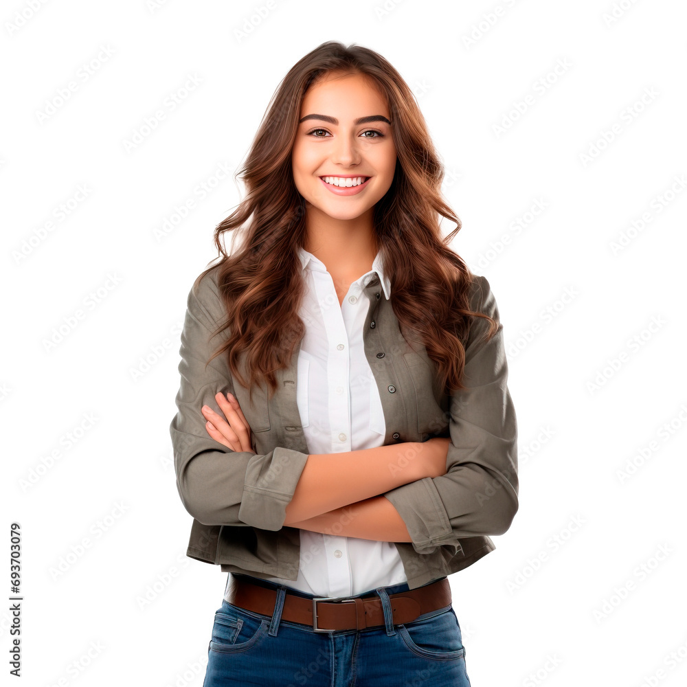 Young woman wearing casual clothes with arms crossed over isolated transparent background