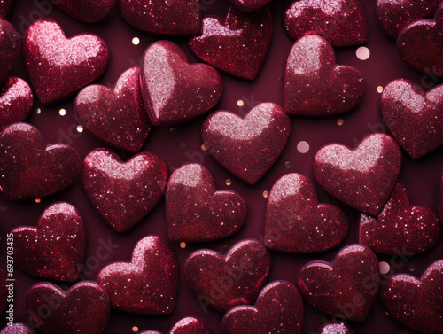 Cute sparkly ruby glitter hearts pattern background 