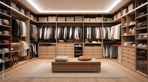 Big wardrobe of clothes and accessories. photo