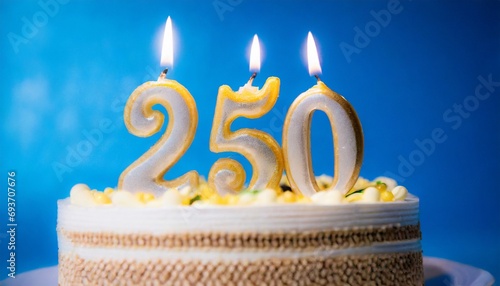 Number 250 Birthday cake. Two hundred fifty number birthday cake	
 photo