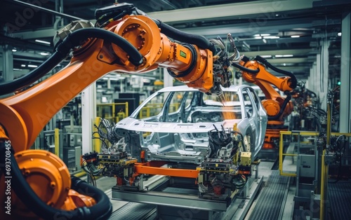Robot assembly line in car ...