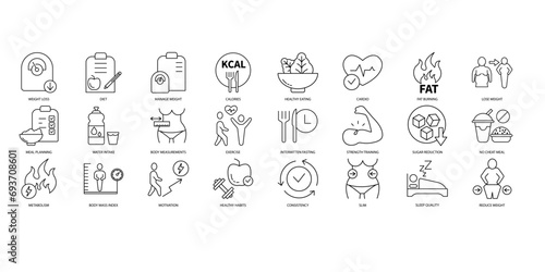 Weight loss icons set. Set of editable stroke icons.Vector set of Weight loss photo