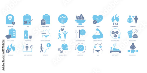 Weight loss icons set. Set of editable stroke icons.Vector set of Weight loss