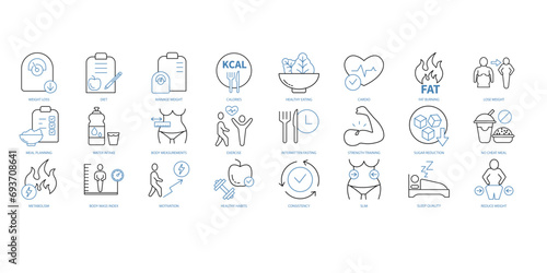 Weight loss icons set. Set of editable stroke icons.Vector set of Weight loss