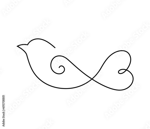 Continuous line drawing of a cute bird with his tail shaped as a heart  Icon symbol Design Symbol Template Flat Style Vector