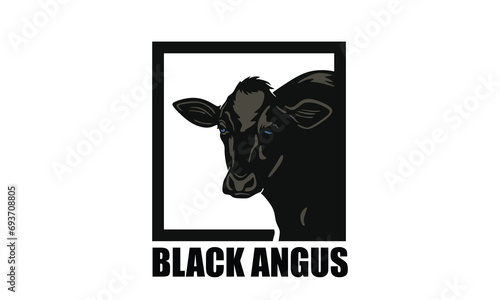 GREAT ANGUS HEAD IN RECTANGLE LOGO, silhouette of strong cattle face vector illustrations