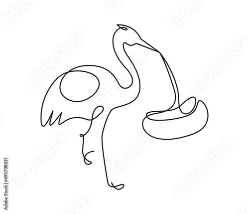 Continuous line drawing of a stork with a cradle Icon symbol Design Symbol Template Flat Style Vector