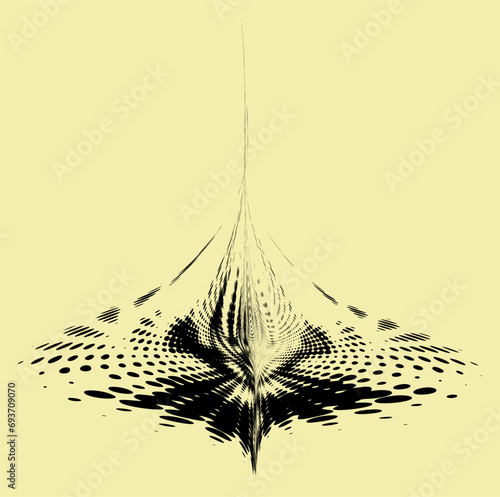 A folded mandala in the initial stages of rotation with discoloration of the middle and upper right sectors, with space for copying text. Spot radial rays. For logos, trademarks, emblems. Vector.