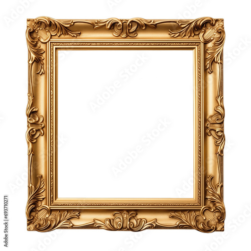 Antique golden photo frame isolated on transparent background. PNG file, cut out