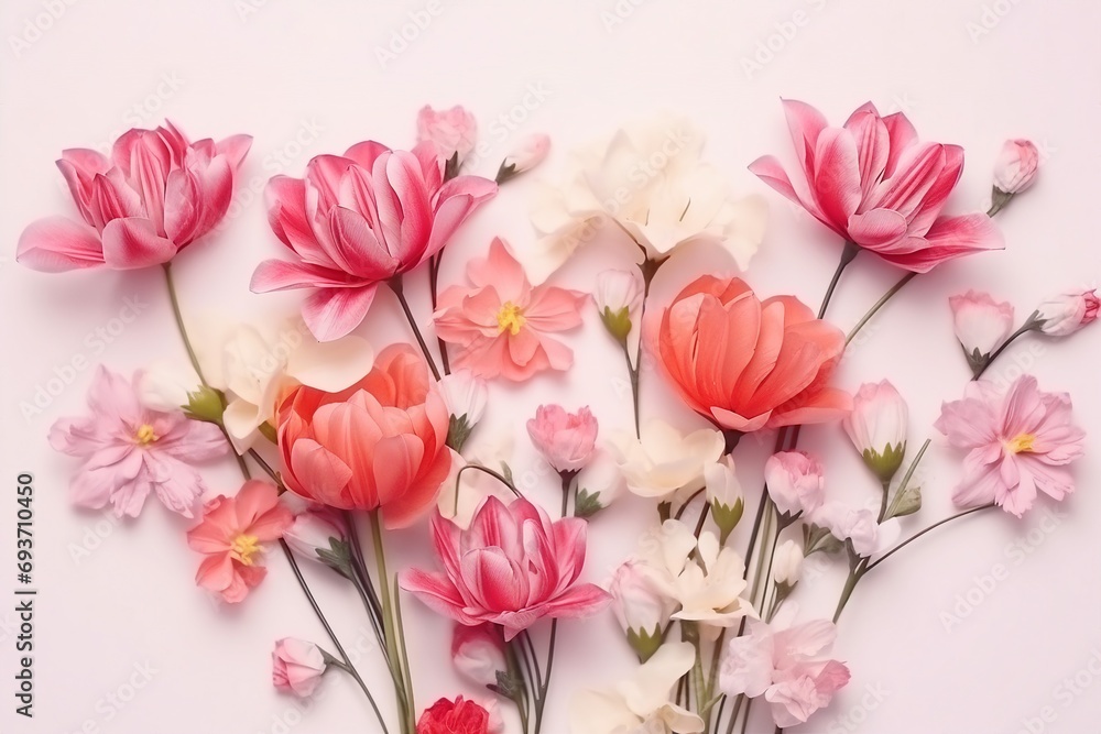 beautiful spring flowers on white background. generative ai. beautiful spring flowers on white background. generative ai.