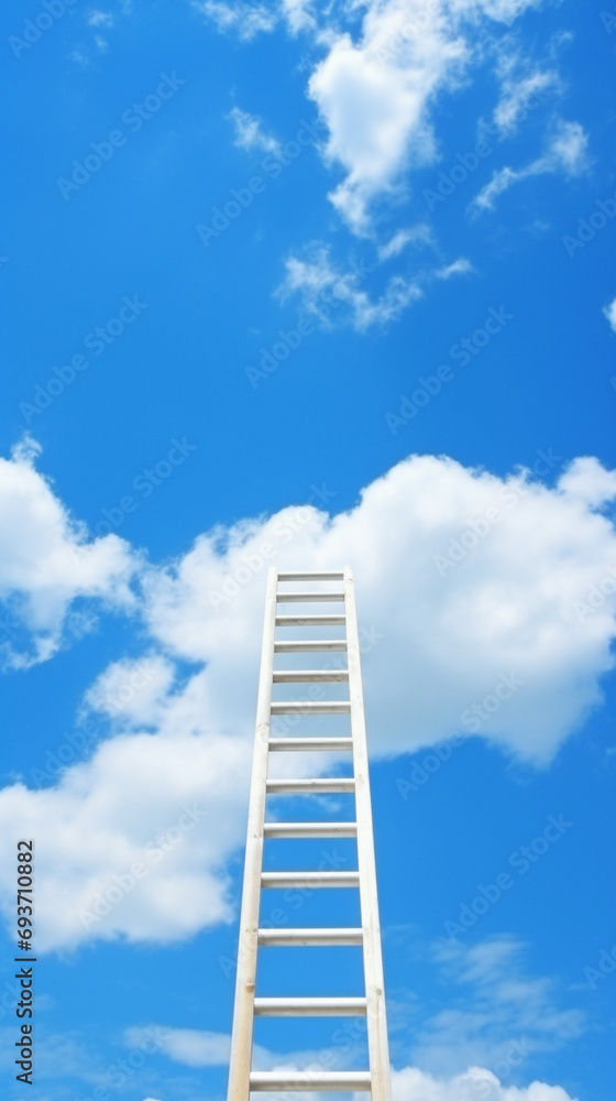 Up a ladder against blue sky