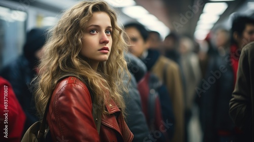 Young caucasian girl in metro waiting for a train © klepach
