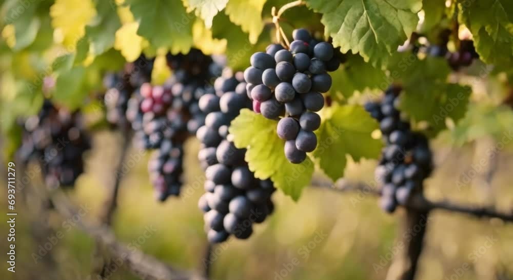 fresh and ripe grapes hanging in the garden
