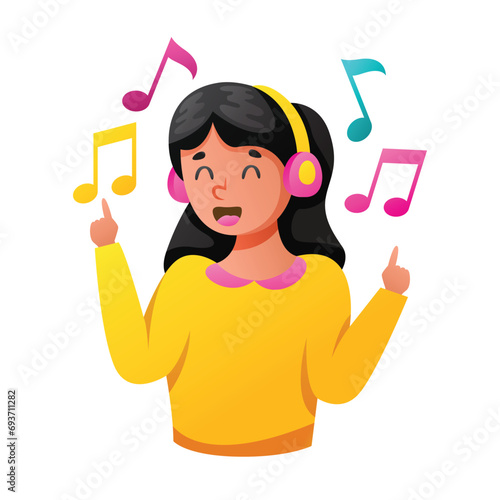 Illustration of women singing using headset