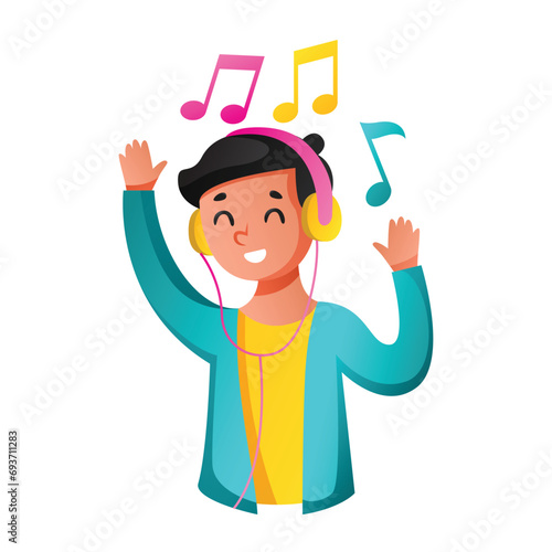 Illustration of man singing using headset