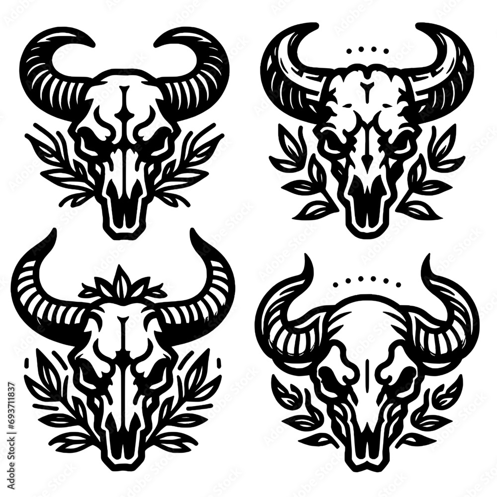 Obraz premium set of bull head skull and flower logo design icon