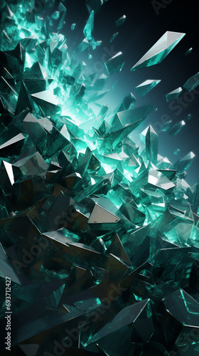 3d background of abstract geometric shapes of glass pieces  in the style of chaotic energy