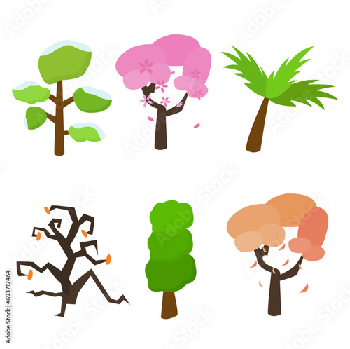 vector trees collection in hand drawn style elements green season set