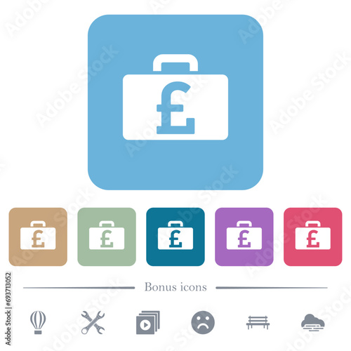 Pound bag flat icons on color rounded square backgrounds